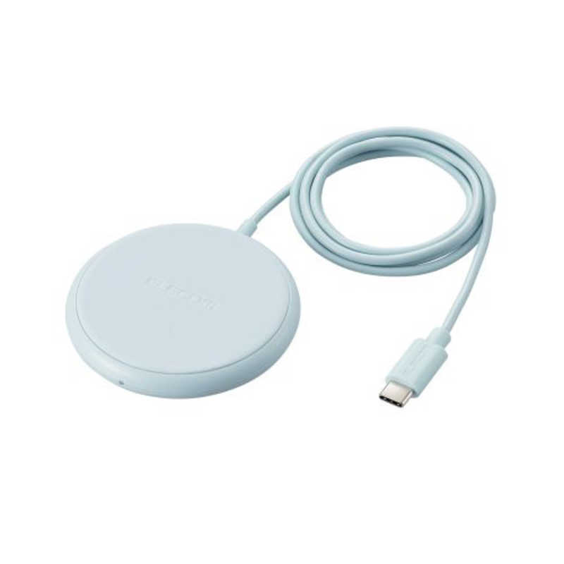 エレコム ELECOM ワイヤレス充電器 Qi認証 5W 卓上 滑り止めパッド ケーブル一体 おくだけ充電 ブルー W-QA25BU