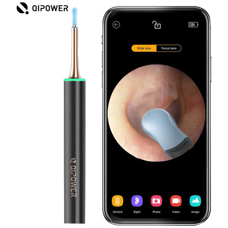 【決算10%オフクーポン対象商品】MAXEVIS マゼビス スマホで見れる耳かき QiPower スマート耳かき QE-15 ブラック IOT-QP-15-BK