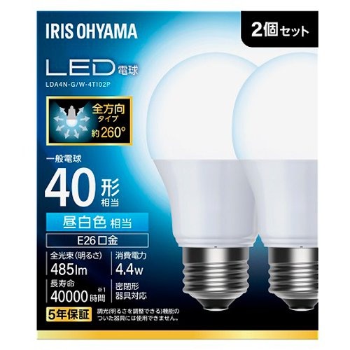 アイリスオーヤマIRIS OHYAMA LED電球E26広配光40形相当電球色LDA5L-G-4T8