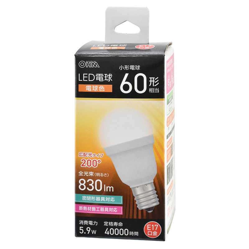 オーム電機 OHM LED電球小形 E17 60形相当 電球色LDA6L-G-E17 IS53