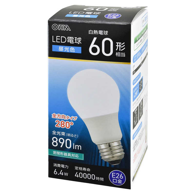 オーム電機 OHM LED電球E2660形相当昼光色LDA6D-GAG59