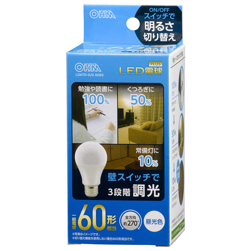 オーム電機 OHM LED電球 E26口金 全光束890lm(7．3W一般電球タイプ) 昼光色相当 LDA7D-G/D AG93