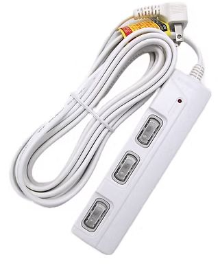ナフコ LEDスイッチタップ 雷ガード・ブレーカー付き 横差し 3個口 1m SK-3SLED01W