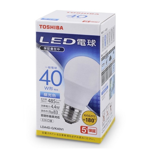 東芝 TOSHIBA LED電球 40W 昼光色 E26 LDA4D-G/K40V1