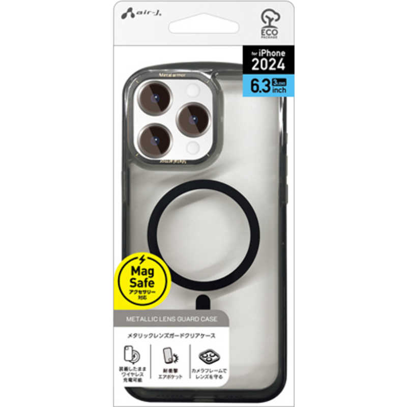 エアージェイ air-j iPhone 16 Pro(6.3インチ) Magsafe対応 ラウンドフォルムクリアケース ブラック ACP24PRMRBK