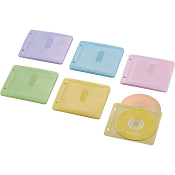 【決算20%オフクーポン対象商品】エレコム ELECOM Blu-ray/CD/DVD対応 不織布ケース 両面収納 2穴付 30枚入 60枚収納 5色アソート CCD-NBWB60ASO