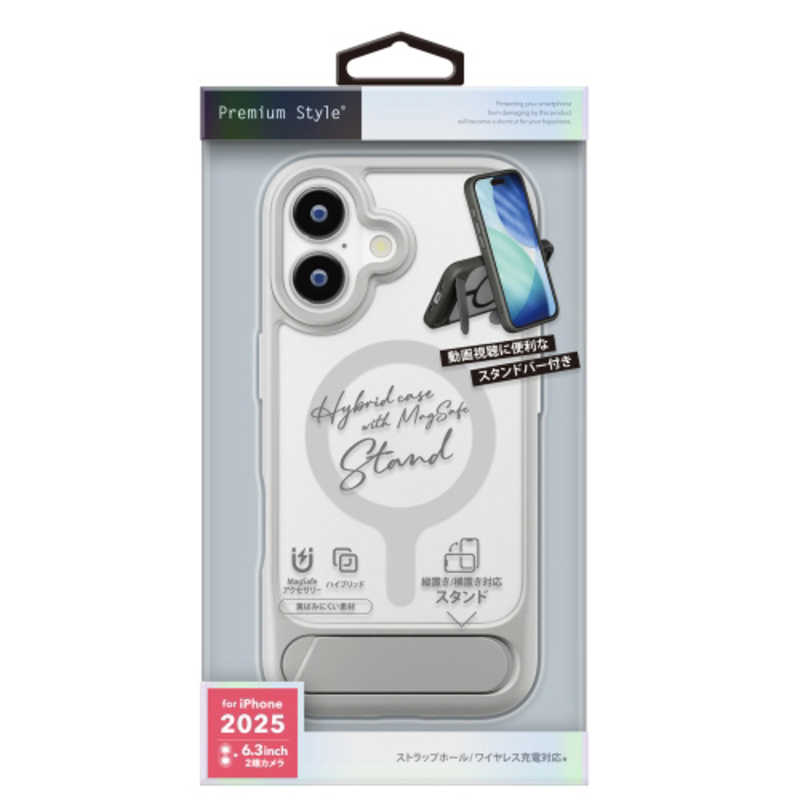 PGA iPhone 17用MagSafe スタンド付ハイブリットケース グレー PG-25AMH07GY