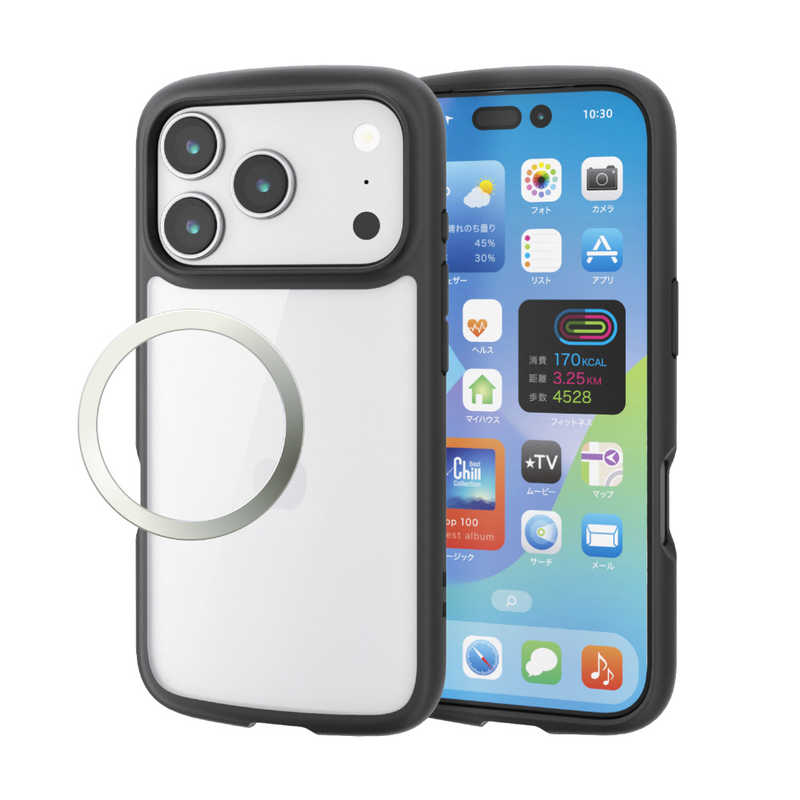 エレコム ELECOM iPhone17 Pro用TOUGH SLIM LITE ケース フレームカラー メタルステッカー付 ブラック PM-A25CTSLFCBK