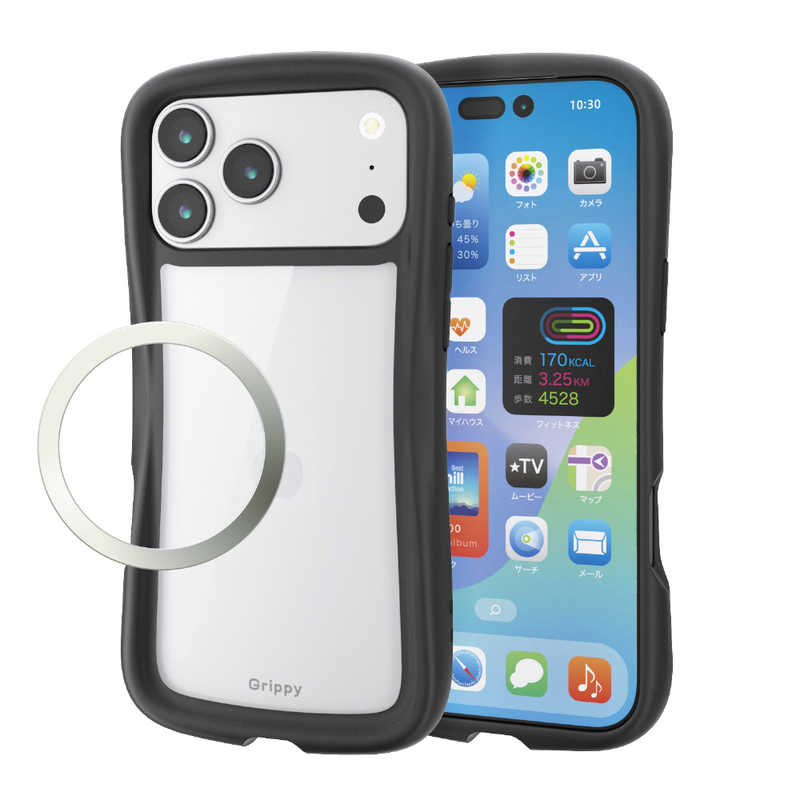エレコム ELECOM iPhone 17 ProMax用Grippy ハイブリッドケース フレームカラー メタルステッカー付 ブラック PM-A25DGRPFCBK
