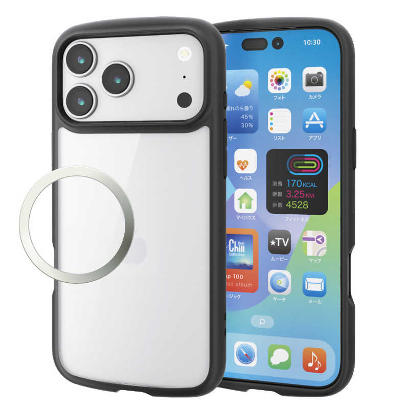 エレコム ELECOM iPhone 17 ProMax用TOUGH SLIM LITE ケース フレームカラー メタルステッカー付 ブラック PM-A25DTSLFCBK