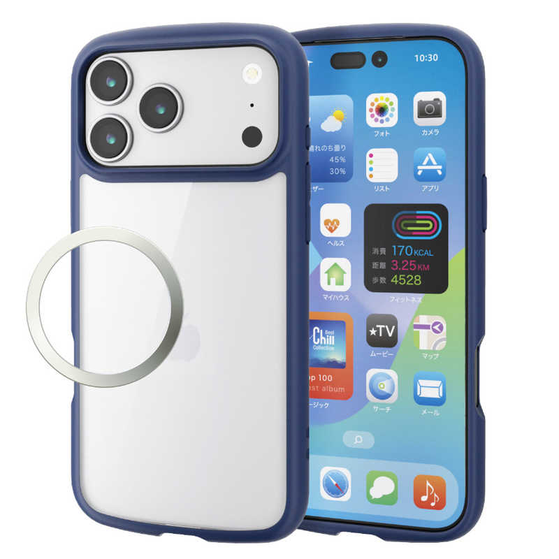 エレコム ELECOM iPhone 17 ProMax用TOUGH SLIM LITE ケース フレームカラー メタルステッカー付 ネイビー PM-A25DTSLFCNV