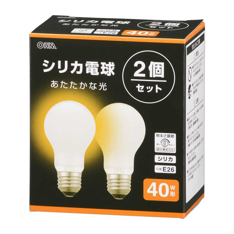 オーム電機 白熱電球 E26 40W形 シリカ 2個セット [E26 /一般電球形 /40W相当 /電球色 /2個 /全方向タイプ] LBD5638W2PN