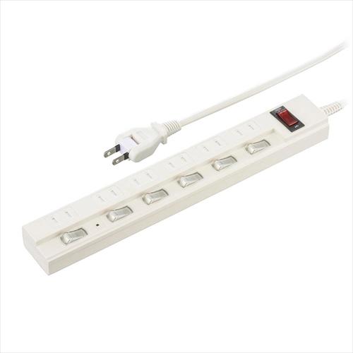 オーム電機 OHM 節電タップ 雷ガード ブレーカー付 6個口 2m HS-TPKV62W-22