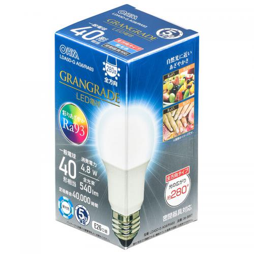 オーム OHM LED電球 E26 40形相当 昼光色 LDA5D-G-AG6-RA93