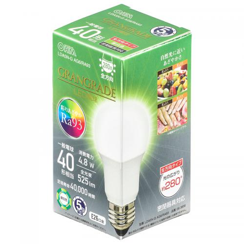 オーム OHM LED電球 E26 40形相当 昼白色 LDA5N-G-AG6-RA93