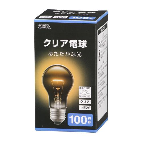 オーム電機 OHM 白熱電球 E26 100W形 電球色 クリア LB-D66100CN