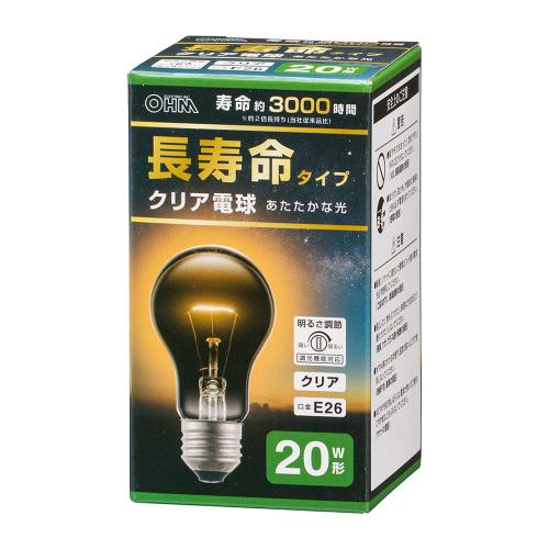 オーム電機 OHM 長寿命白熱電球 E26 20W形 電球色 クリア LB-DL5619CN