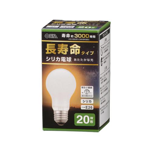 オーム電機 OHM 長寿命白熱電球 E26 20W形 電球色 シリカ LB-DL5619WN