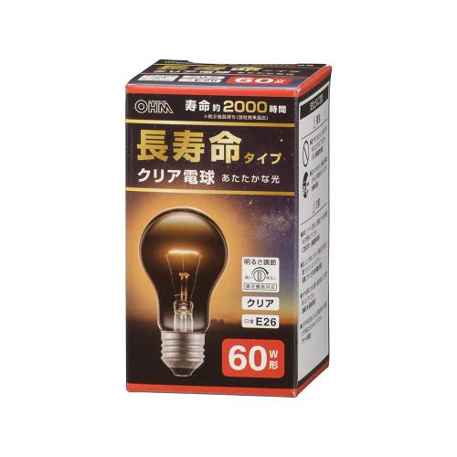 オーム電機 OHM 長寿命白熱電球 E26 60W形 電球色 クリア LB-DL5657CN