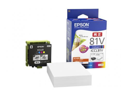 エプソン EPSON 純正インクカートリッジ カラー4色一体型 L版写真用紙100枚セット ICCL81V
