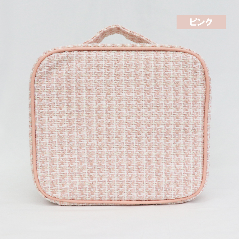 【決算20%オフクーポン対象商品】ヒロコーポレーション HIRO 【SAFFRON】ツイード調メイクBOX ピンク HRS-3670