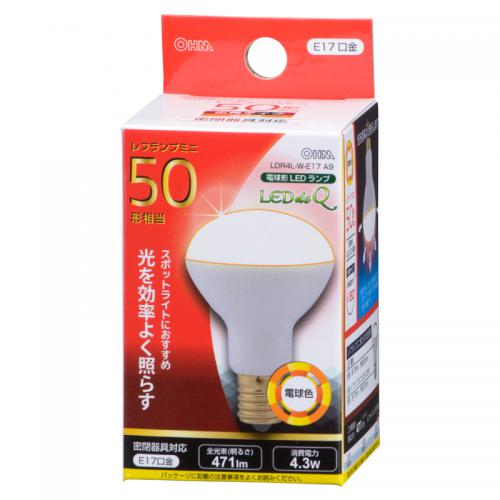 オーム電機 OHM LED電球 ミニレフランプ形 E17 50形相当 電球色 LDR4L-W-E17 A9
