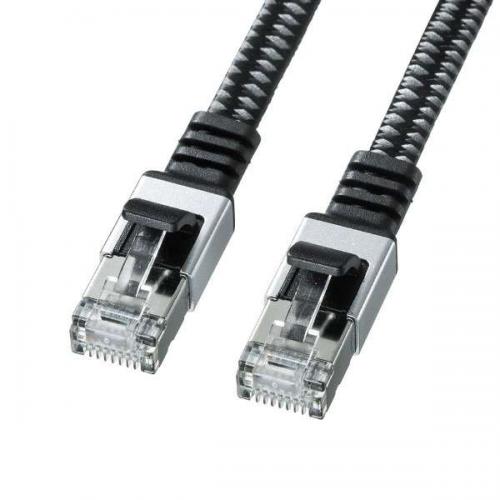 【決算20%オフクーポン対象商品】サンワサプライ SANWA SUPPLY カテゴリ6A メッシュフラットLANケーブル 3m ブラック&グレー KB-FL6AME-03BK
