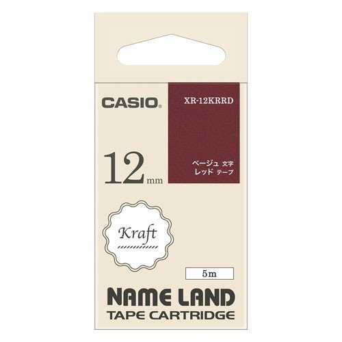 CASIO カシオ  ネームランド クラフトテープ XR-12KRRD 12mm (レッド・ベージュ文字)
