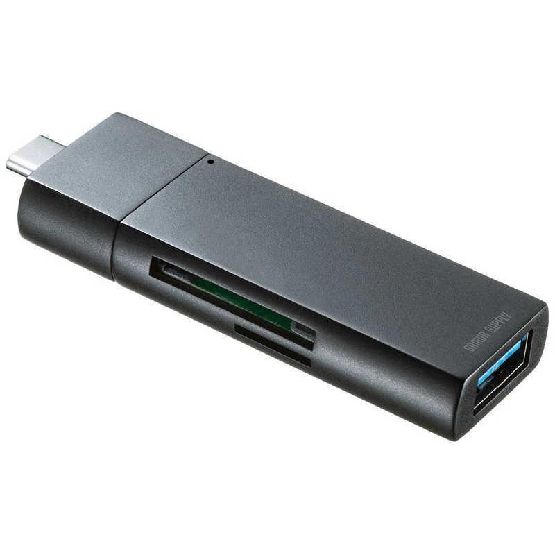 サンワサプライ Type-Cコンパクトカードリーダー(USB 1ポート付き) ブラック ADR-3TCMS7BKN
