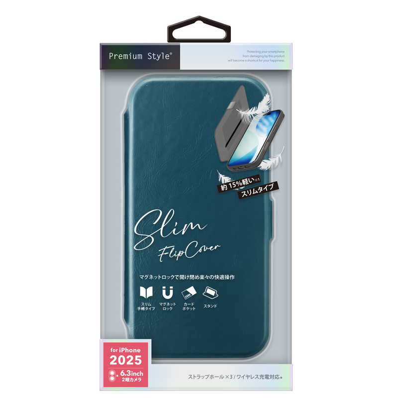 PGA iPhone 17用スリムフリップカバー ブルー PG-25AFP05BL