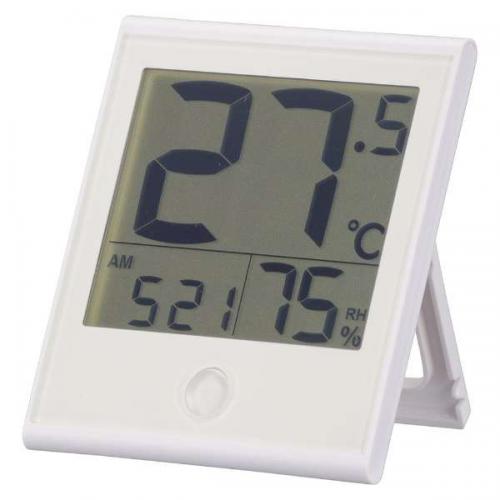 【決算20%オフクーポン対象商品】オーム電機 OHM 時計付き温湿度計 白　TEM210B-W