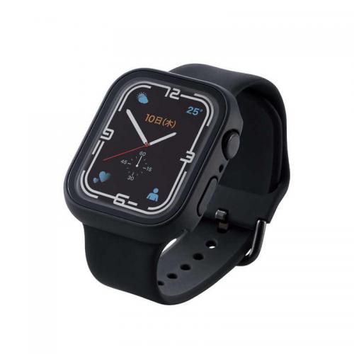 エレコム ELECOM Apple Watch series7 45mm 用 フルカバーケース プレミアムガラス 高透明 アップルウォッチ7 ブラック AW-21AFCGBK
