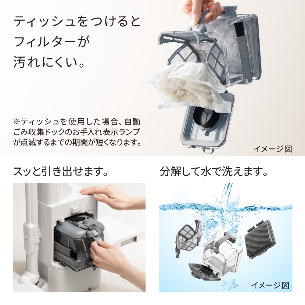 日立 HITACHI らくメンテスティック コードレススティッククリーナー 自動ごみ収集ドック付 サイクロン式 ナチュラルホワイト PV-BG1000R(W)