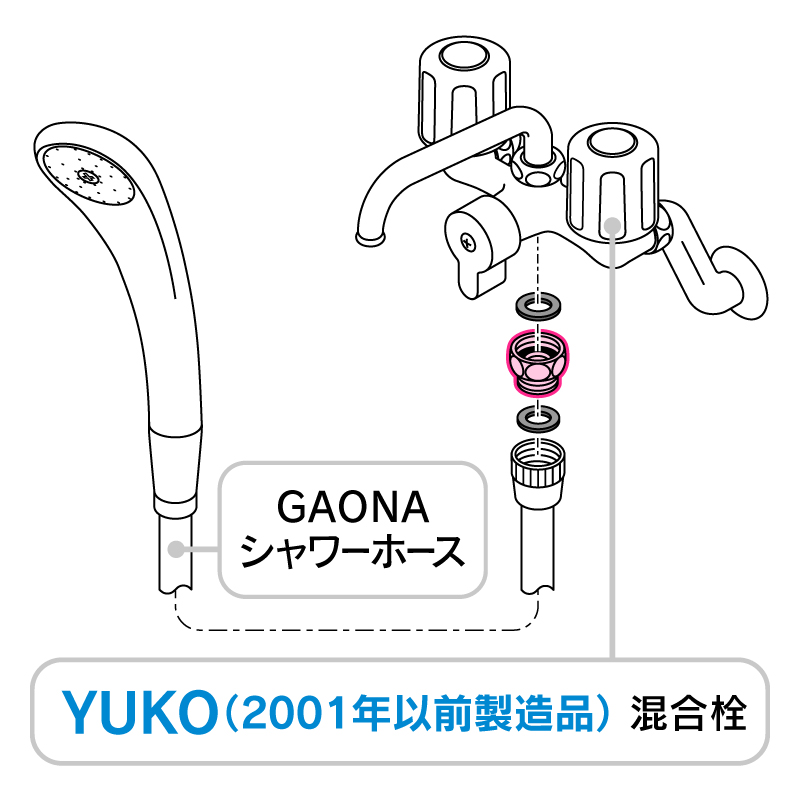 カクダイ KAKUDAI ガオナ GAONA シャワーホース用アダプター YuKo用 2001年以前製造品 GA-FW007