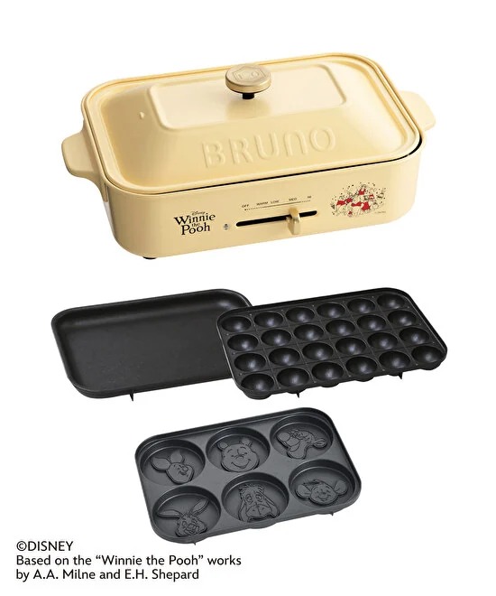 ブルーノ BRUNO コンパクトホットプレート Pooh プーさん 平面・たこ焼き・パンケーキプレート付 1200W ハニーイエロー BOE021-POOH-HNYE