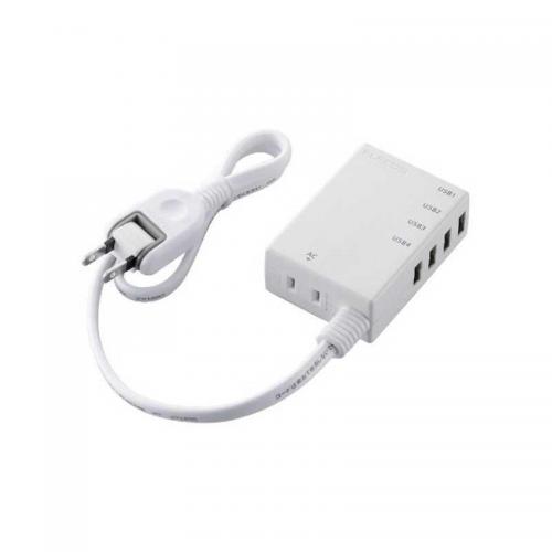 エレコム ELECOM USB充電ポート付モバイルタップ  2ピン式・1個口・USB4ポート・0.6m ホワイト MOT-U06-2144WH